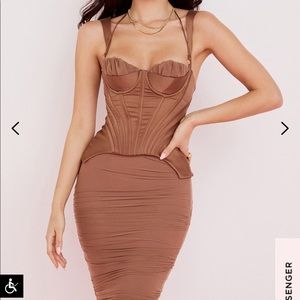 House of CB Talya Corset Midi Dress in “Toffee” size S